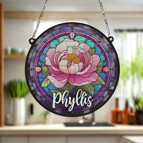 Peony Personalised Stained Glass Effect Suncatcher
